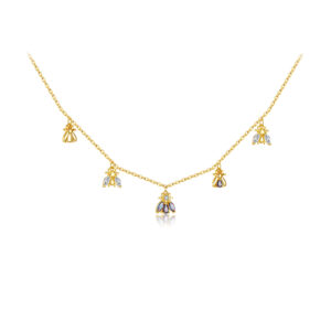 925 Silver Gold-Plated Bee Gem Dangle Necklace-MMN183