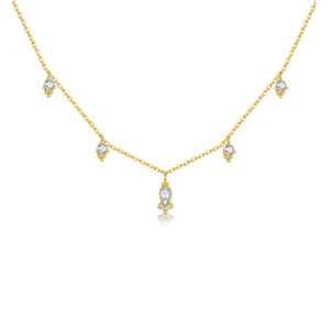 925 Silver Gold-Plated Multicolor Gem Dangle Necklace-MMN216