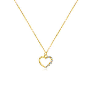925 Silver Gold-Plated CZ Heart-Shaped Pendant Necklace-MMN643
