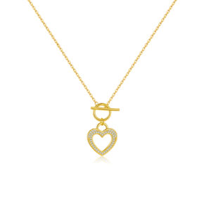 925 Silver Gold-Plated CZ Toggle Heart Pendant Necklace-MMN642