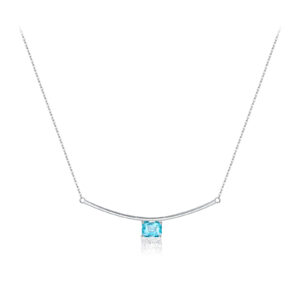 925 Silver Blue Cubic Zirconia Bar Necklace-MMN683