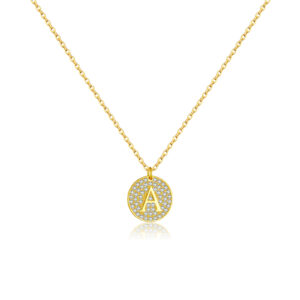925 Silver Gold-Plated Initial "A" Disc Pendant Necklace-MMN609
