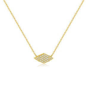 925 Silver Gold-Plated Diamond-Inlaid Hexagonal Pendant Necklace-MMN588