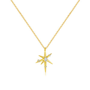 925 Silver Gold-Plated Starburst Pendant Necklace-MMN587