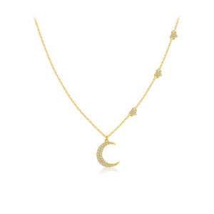 925 Silver Gold-Plated Moon & Star Pendant Necklace-MMN582