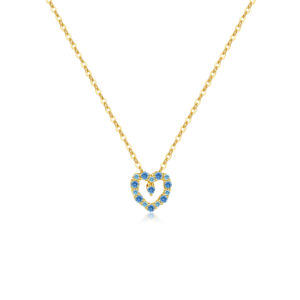 925 Silver Gold-Plated Blue Zircon Heart Pendant Necklace-MMN573
