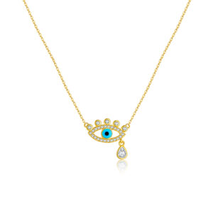 925 Silver Gold-Plated Evil Eye Zircon Pendant Necklace-MMN570
