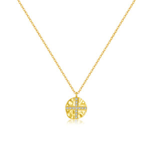 925 Silver Gold-Plated Cross Zircon Pendant Necklace-MMN560