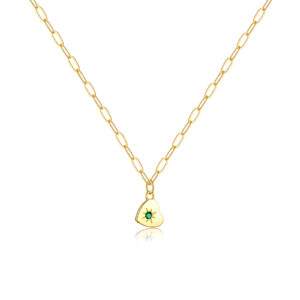 925 Silver Gold-Plated Green Zircon Pendant Necklace-MMN554