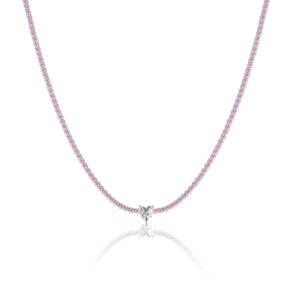 925 Silver Pink Chain Zircon Pendant Necklace-MMN450
