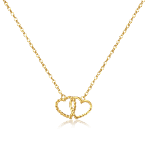 925 Silver Gold-Plated Interlocking Double Heart Pendant Necklace-MMN430