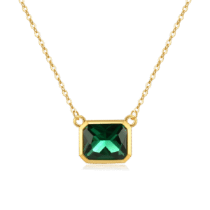 925 Silver Gold-Plated Emerald-Cut Green Stone Pendant Necklace-MMN424