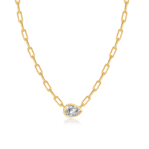 925 Silver Gold-Plated Link Chain & Zircon Pendant Necklace-MMN427