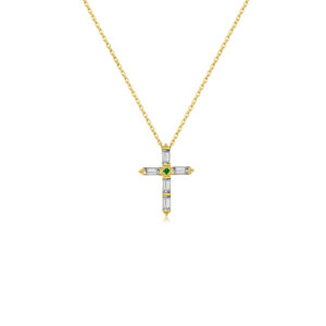 925 Silver Gold-Plated Green Cross Pendant Necklace-MMN207