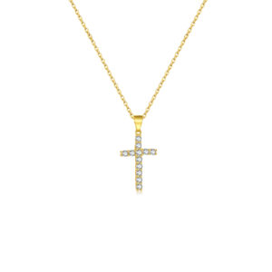 925 Silver Gold-Plated Multicolor Cross Pendant Necklace-MMN211