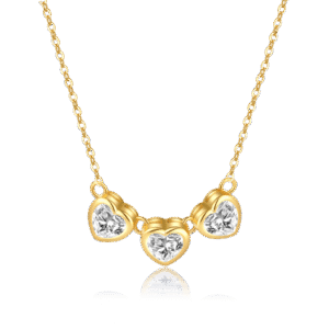 925 Silver Gold-Plated Triple Heart Zircon Pendant Necklace-MMN429