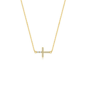 925 Silver Gold-Plated Zircon Cross Pendant Necklace-MMN526
