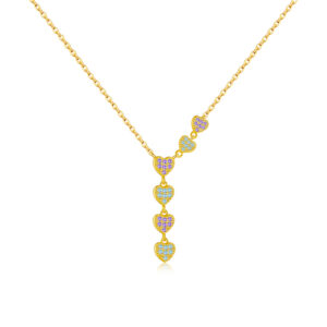 925 Silver Gold-Plated Multi-Heart Zircon Pendant Necklace-MMN576
