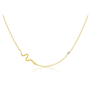 925 Silver Gold-Plated Wavy Pendant Necklace-MMN580