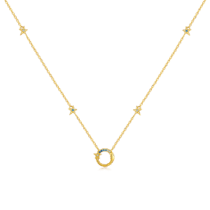 925 Silver Gold-Plated Star & Circle Pendant Necklace-MMN627
