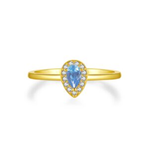925 Silver Gold-Plated Pear Blue Gem Ring-MMR231