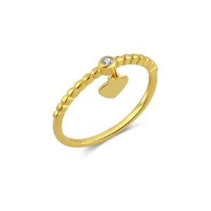 925 Silver Gold-Plated Beaded Band Heart Diamond Ring-MMR268