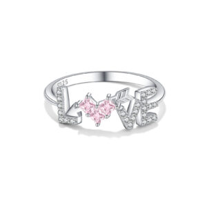 925 Silver 'LOVE' Pink Crystal Ring-MMR410