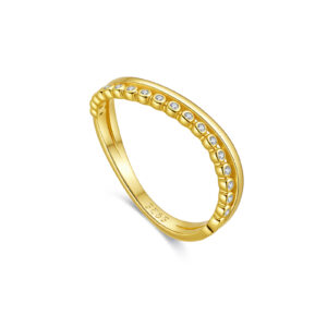 925 Silver Gold-Plated Curved Diamond Band Ring-MMR453