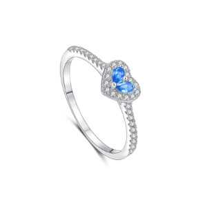 925 Silver Blue Heart Diamond Ring-MMR481