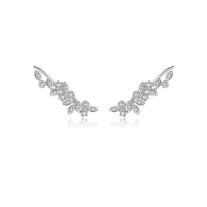 925 Silver Leaf & Round CZ Asymmetrical Climber Earrings-MME1199