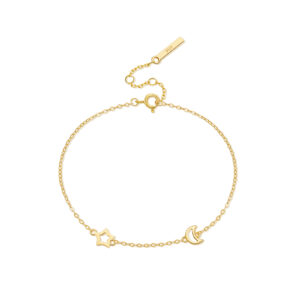 925 Silver Gold Star & Moon Bracelet, Size 15+3cm, Star 6mm, Moon 6.5×4.5mm -MMB160