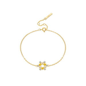 925 Silver Gold Enamel Flower CZ Bracelet, Size 15+3cm, Charm Size 11.8mm  MMB161