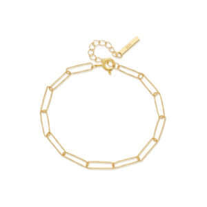 925 Silver Gold Rectangle Link Bracelet, Size 15+3cm, Link Size 3.5×12.5mm - MMB162