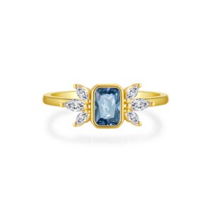 925 Silver Gold-Plated Blue Gem Ring-MMR230