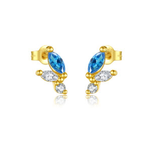 925 Silver Blue Gem Stud Earrings-MME1223
