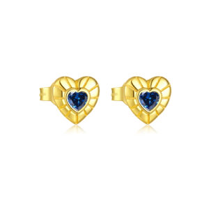 925 Silver Blue Heart Stud Earrings-MME1222
