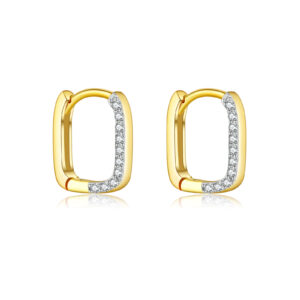 925 Silver Gold-Plated Rectangular Huggie Earrings with Paved CZ-MME1194