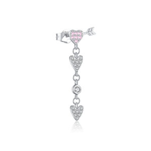 925 Silver Arrow & Triple Heart Pink & Clear CZ Drop Earrings-MME1189