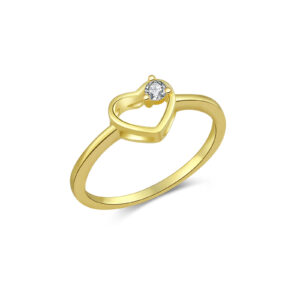 925 Silver Gold-Plated Heart Diamond Ring-MMR264