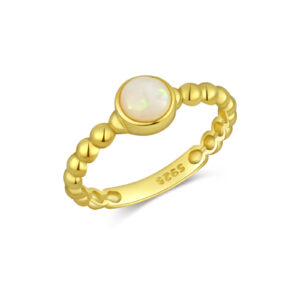 925 Silver Gold-Plated Opal Beaded Band Ring-MMR265