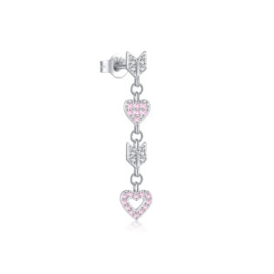 925 Silver Arrow & Heart Pink & Clear CZ Drop Earrings-MME1187