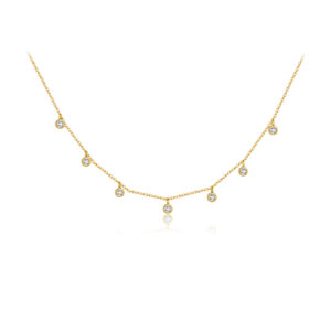 925 Silver Gold-Plated Diamond Dangle Station Necklace-MMN045