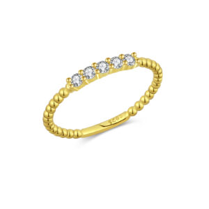 925 Silver Gold-Plated Beaded Band Diamond Ring-MMR269