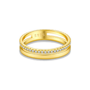 925 Silver Gold-Plated Double-Band Pavé Diamond Ring-MMR241