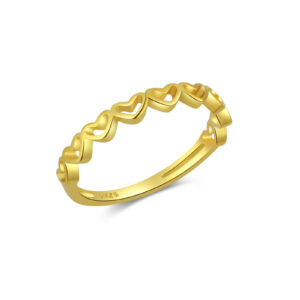 925 Silver Gold-Plated Linked Heart Band Ring-MMR267