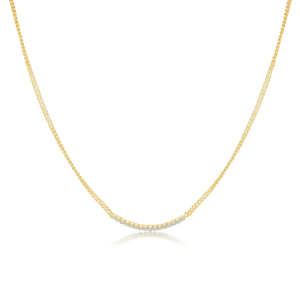 925 Silver Gold-Plated Curved Gem Bar Necklace-MMN162