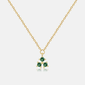 925 Silver Gold-Plated Green Gem Cluster Pendant Necklace-MMN105