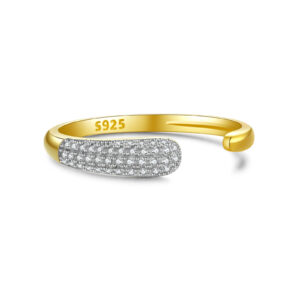 925 Silver Gold-Plated Half-Paved Diamond Band Ring-MMR318