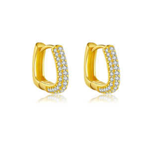 925 Silver Gold-Plated Round Clear CZ Paved U-Shaped Huggies Earrings-MME1234