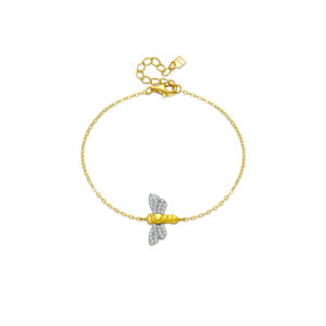 925 Silver 18K Gold Plated CZ Bee Charm Bracelet, Size 15+3cm, Charm 15×9.5mm-MMB065